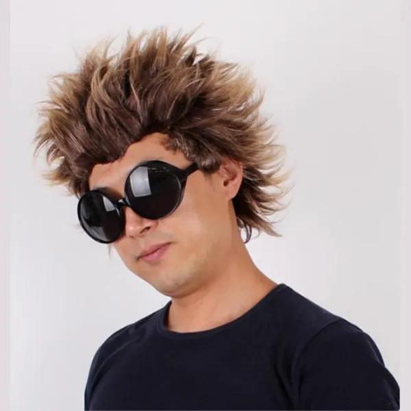 POOKAS 라이더 코스프레 가발 골드 폭주족 폭탄머리 파티가발