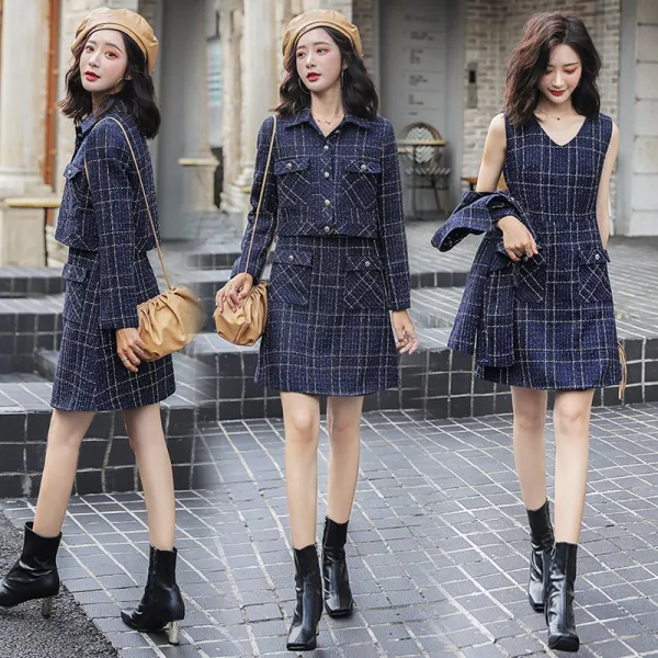 데일리룩 패션 유니크 캐주얼룩 트위드 민소매 원피스x자켓 세트