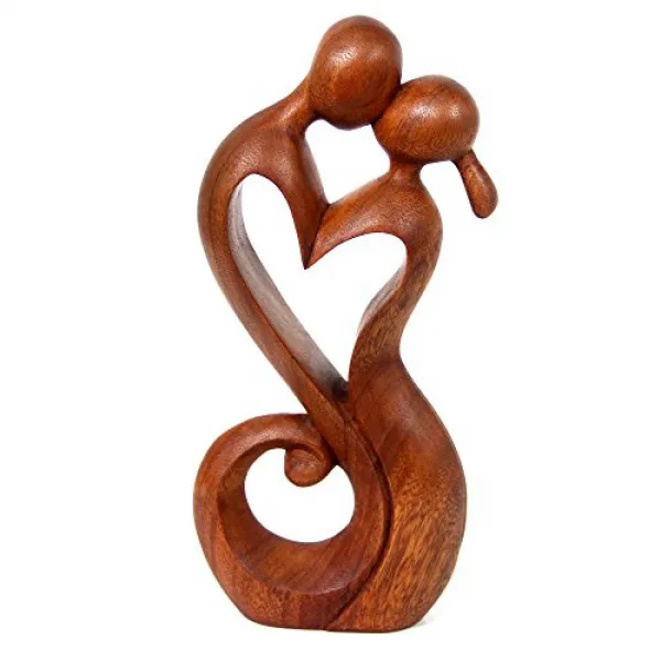 NOVICA Brown Romantic Suar Wood Sculpture 11.75” Tall 'Everlasting Kiss' 노비 카 브라운 낭만주의 자작 나무 조각 1, nullSET