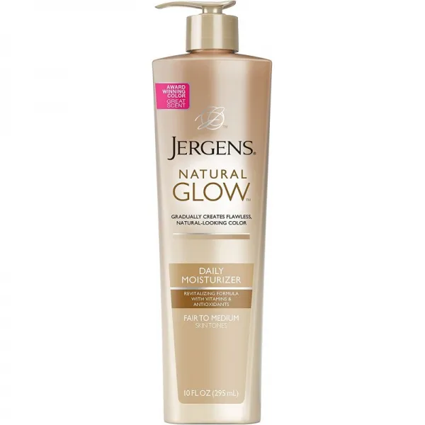 Jergens Natural Glow 햇볕에 쬐지 않는 태닝 로션 적당량 내지 중간 피부 톤 10 온스 일일 모이스처, 1