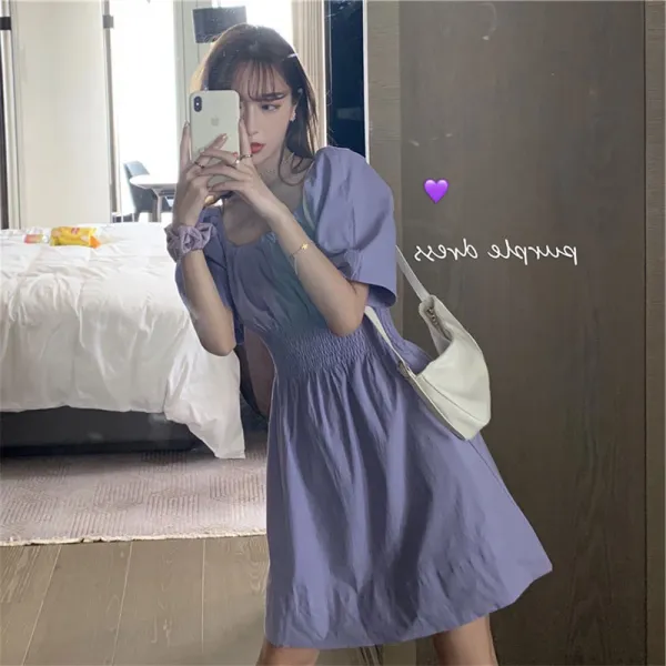 부드럽지만 궁중풍에 소금기가 있고 달콤한 스커트 도라지 프렌치 미디엄 탑 퍼플 드레스 여름
