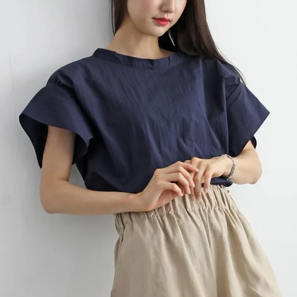 Lovely 프릴블라우스 라운드블라우스 무지블라우스 프릴블라우스 라운드블라우스 무지블라우스 여성스러운블라우스 여름블라우스 페미닌룩 데일리룩 이너아이템