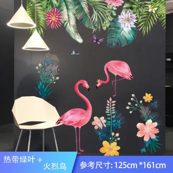 벽 그림 전폭 스티커 Ins 바람 창의 방 배치 벽지부터 점착 따듯 부착 열대 파란잎 파란잎 플라밍고