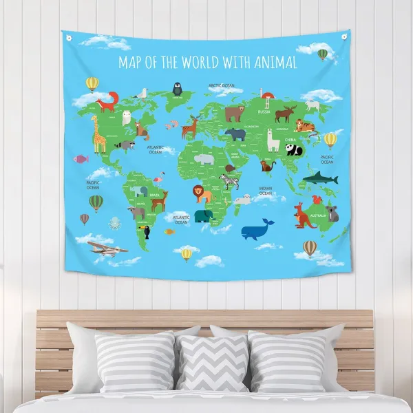 상상후 초대형 북유럽 패브릭포스터 가림막 가리개 150x130 106_세계지도_스카이애니멀