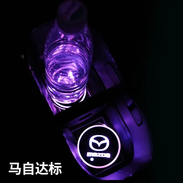 자동차 LED 발광물컵받침 미끄럼방지방석 트레이 매트 나이트조명 차량탑재 레인보우 내부장식 진열 장식품 무드등, 마쯔다 레인보우 타입 -- 하나 값