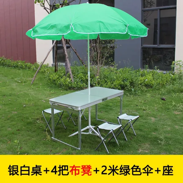 야외테이블 접이식테이블 야외 노점 디스플레이테이블 휴대용 알루미늄합금 자가운전여행 바베큐 차량용 피크닉테이블의자 T08 실버화이트 책상+4개 천스툴의자+2베이지그린색