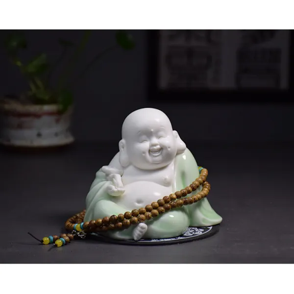 행운의 자동차 장식 성격 화이트 도자기 Maitreya 부처님 스님 자동차 향수 좌석 젠 홈 장식, 하나, 길조 Ruyi (블루 유약)