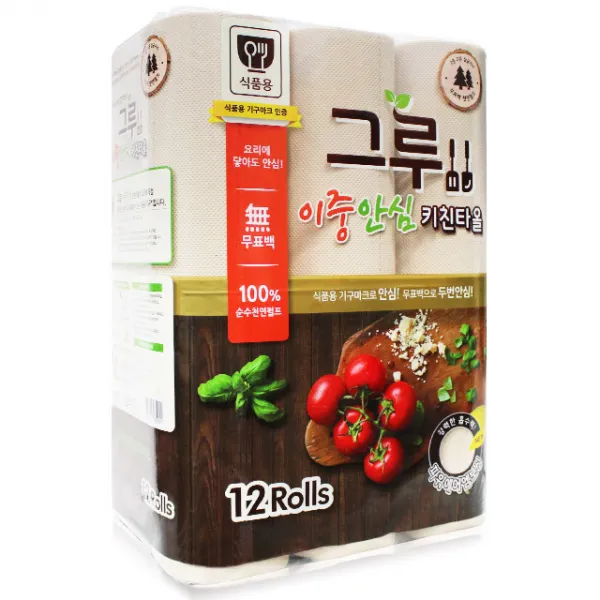 그루 이중안심 천연펄프 키친타올 120매, 12개입, 1팩