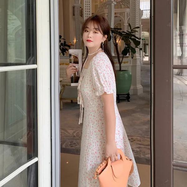 여름쉬폰원피스 빅사이즈 여성의류 뚱뚱한 허리보정 보여 슬림 뱃살커버 레이스 플라워 2619942533, XL