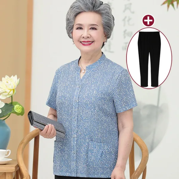 노멜마켓 반팔셔츠룩 반팔셔츠남방 노인 할머니 핏아우터 상의 노년 여성 엄마 여름옷 와이셔츠 스탠딩카라 60대 70 시어머니