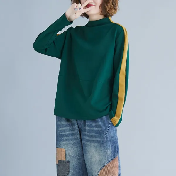 Dipylon 여자 후드티셔츠 배색 반하이넥 맨투맨 추문예 빅사이즈 오버핏 긴팔 슬림