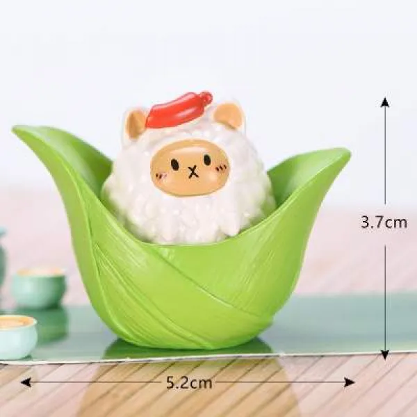 와이에이치투 단오절 쭝쯔 장식품 큐트 미경관 DIY 재료 종엽 동그라미 노점 진열함, 종엽 추가 고기 덩어리 자