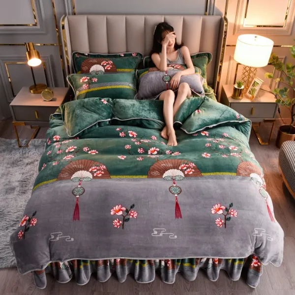 골드 밍크 퍼 4종 두꺼운 보온 팔레르 침대시트 이불커버 플란넬 양면 플리스 베실내화 라이트그레이 색깔 도화선 99a