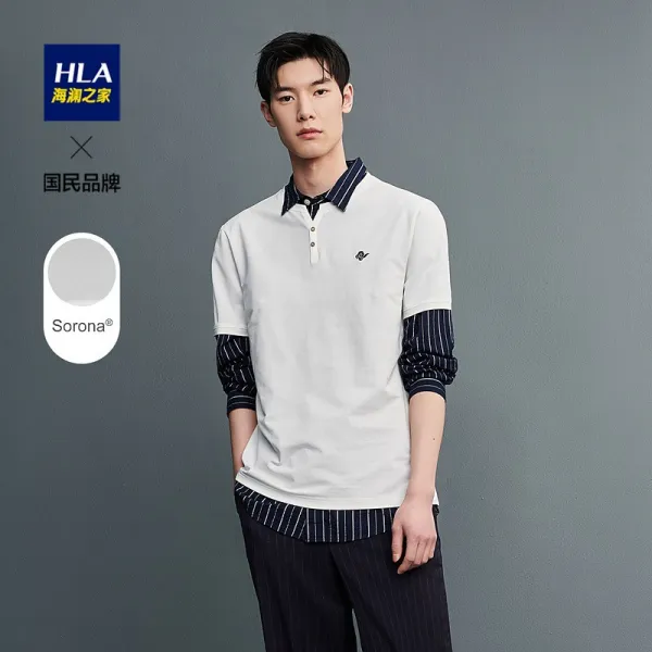 봄봄상회 면반팔티셔츠 코튼반팔티셔츠 HLA 파도 집 왼쪽가슴 상운 작은 표지 t셔츠 여름 Y자 목젖 짧은 T남자
