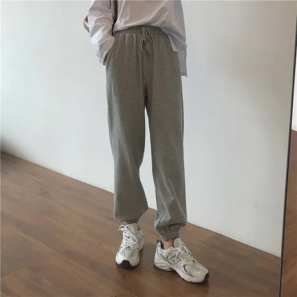 MUZI20 가을 입기 좋은 몰 의논함 블랙 그레이 기본 타입 한참이나 혼란 입 캐주얼바지 여성 긴바지 트레이닝바지