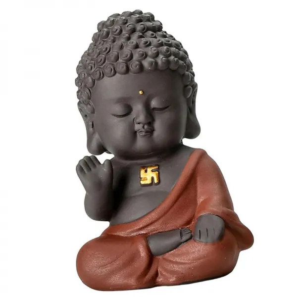 작은 부처님 세라믹 Tathagata 장식 조각 사랑스러운 동양 문화 수제 선물 차 애완 동물 홈 거실 티 룸 데스크탑, 빨간색