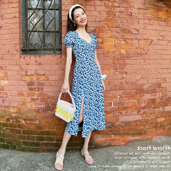 종초희 같은 블루 플라워 원피스