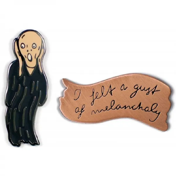 실직자 철학자 길드 비명과 우울 에나멜 핀 세트 2 가지 독특한 색상의 금속 옷깃 핀