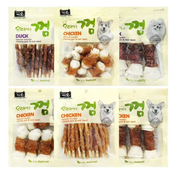 백년애 오래먹는 개껌 강아지 간식껌 치석제거 고기량 2배 [2개 묶음], 닭고기 스틱 24P 2개