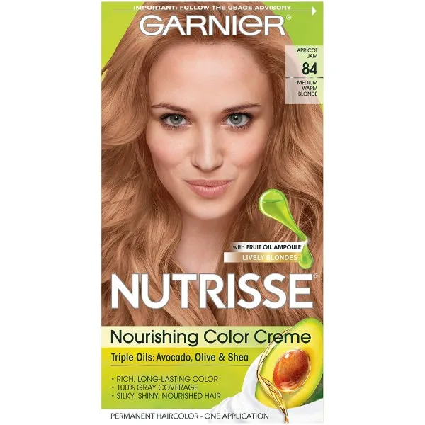 Garnier Hair Color Nutrisse 뉴 리싱 헤어 컬러 크림 살구 잼 84 미디엄 웜 금발 1 카운트, 단일상품, 단일상품