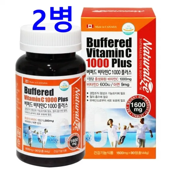비타민C1000플러스 2병 캐나다 비타민C 비타민D 아연 활기충전 피로회복 속편한 중성화된 야근 장기운전 수험생 직장인 엄마 아빠 학생