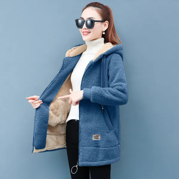 바른몰 여성 가을 겨울 양털 후리스 후드 집업