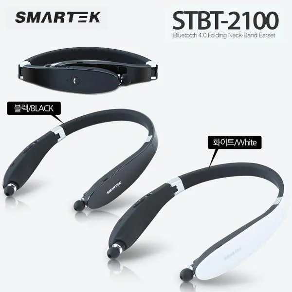 SMARTEK 블루투스 이어셋 (자동줄감김) (STBT-2100) /JFE-33755 블루투스헤드셋 블루투스, 블랙