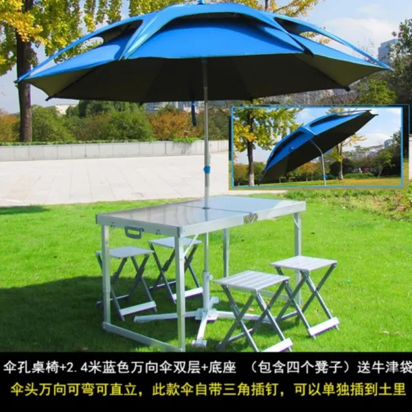 야외테이블 피크닉 심플 테이블아웃 접이식테이블과의자 이동 국다용도 휴대용 가정용 야외 자동차여행 밀크티가게, T21-우산구멍 테이블의자+2.4블루 프리방향 우산+받침대