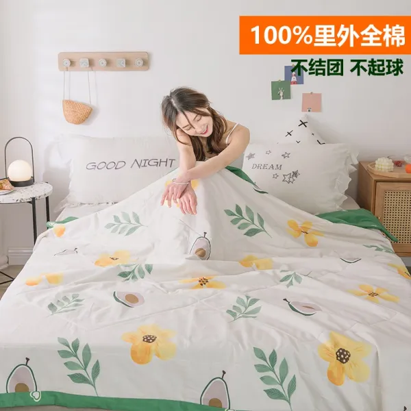100 이외 전 면 여름 쿨링 이불 순면 에어컨 1인 2인용 워싱 가능 솜 얇은 봄 가을 과일 향