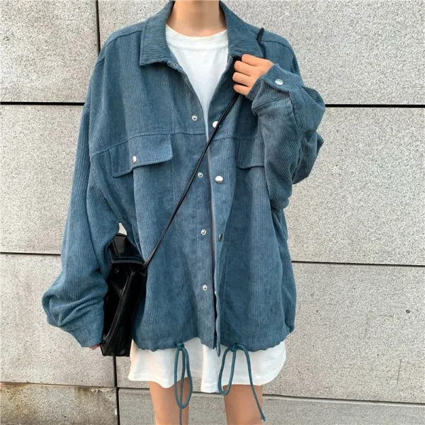 가심비 여성 밑단 스트링 코듀로이 셔츠 솔리드 블라우스 셔츠 Gd021b110444