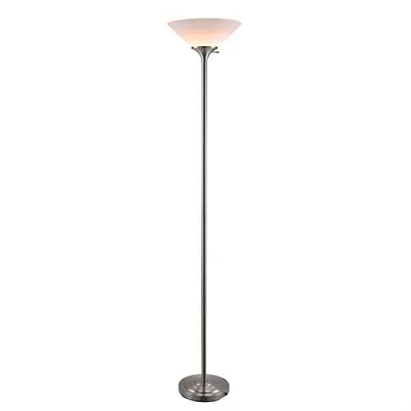 NMT 현대 Torchiere 플로어 램프 거실 71 미니멀리즘 실버 극 서 램프 흰색 플라스틱 그늘 Uplight LED 전구 - P07220777K64539, 기본