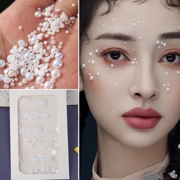 엘네티 글리터 색조메이크업 눈초리 스티커 별 눈물 사마귀 첩 라이크 무대 화장함 선명한 규빅 펀치크 장식, R13- 환채 진주  (플랫 반원 )
