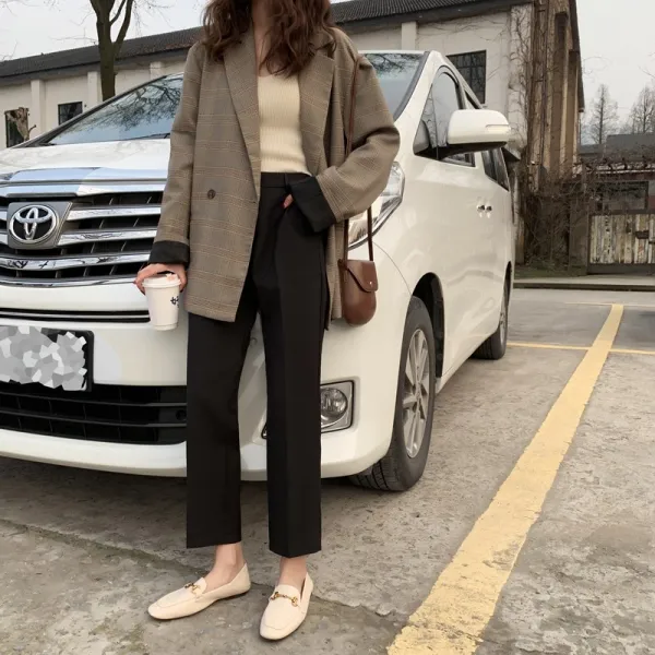 여자골덴바지 2020가을 뉴타입 여성패션 하이웨스트 날씬해보이는 양복바지 빅사이즈뚱뚱한 mm하체비만 굵은다리 캐주얼 일자핏 담뱃대 바지