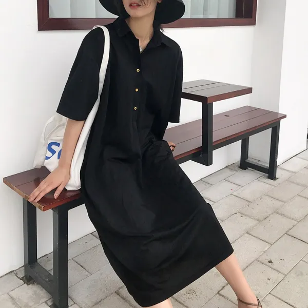 무진장마켓 원피스 빅사이즈 여성 루즈핏 카라넥 버클 셔츠형 원피스bb18 590270280731_ripy