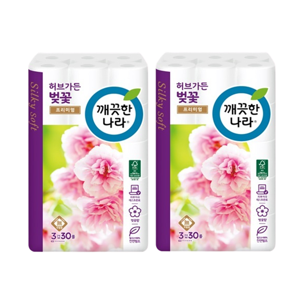 깨끗한나라 벚꽃프리미엄 3겹 화장지 2팩