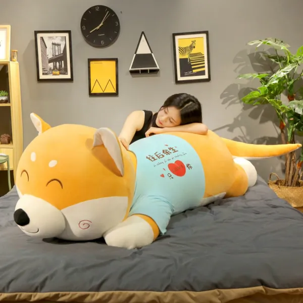 시바견인형 시바 모찌 인형 강아지 대형 인형 애착 큰 대왕 초대형 수면 다이소 미니소, 시바견이 눈을 가늘게 뜨고 뒷사람으로 살아나다, 전장 1.5미터cm