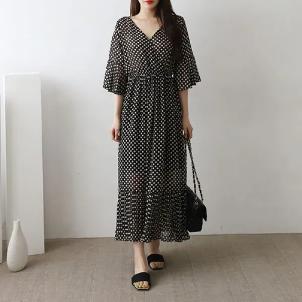  에디트샵 도트프릴쉬폰롱원피스