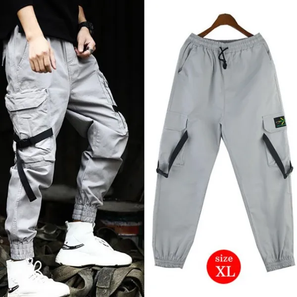 남성용 허리밴딩 카고 포켓 죠거바지 그레이(XL)