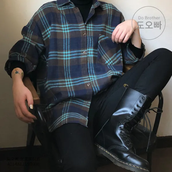도오빠 오버핏 여성 남방 셔츠 빅사이즈 체크남방 여자셔츠 루즈핏 박시 패션 데일리 캐주얼 20대 30대 긴팔 봄 가을 겨울 빅사이즈남방