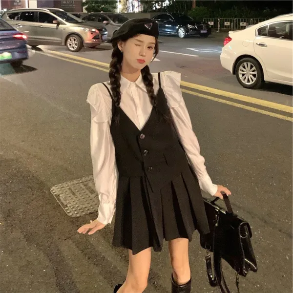 KORELAN 새로운 스타일의 작은 남자 작은 향기 기질 정장 셔츠 드레스 가을과 겨울 장난이 많은 여성의 활기찬 정장