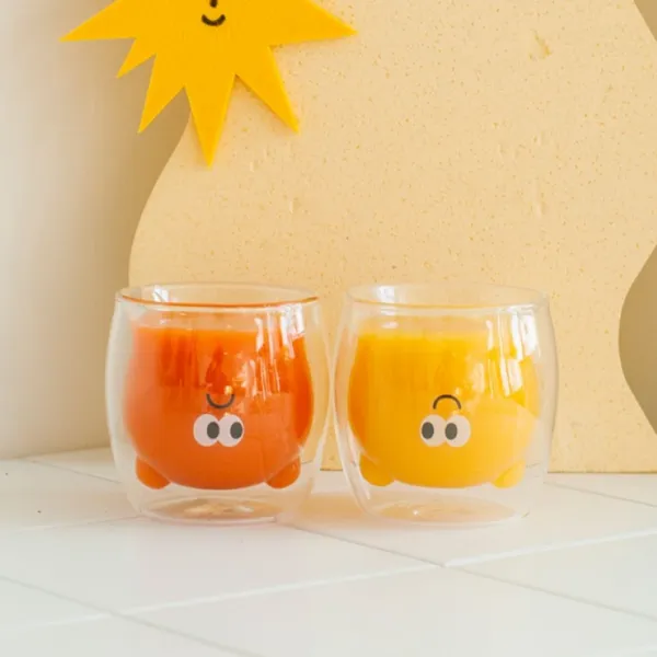 뒤집어진 귀여운 곰 이중 유리컵 주스잔 커피 우유컵 2개 해피 두 개