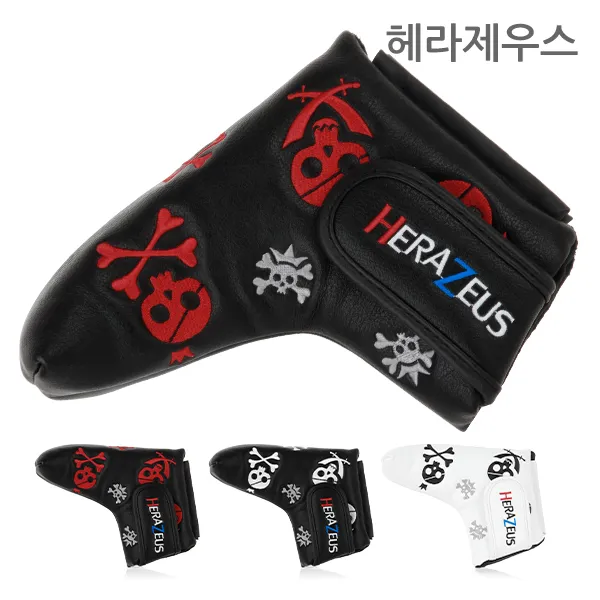 HERAZEUS 헤라제우스 스컬 퍼터 헤드커버 남녀공용, 퍼터커버 화이트 블랙