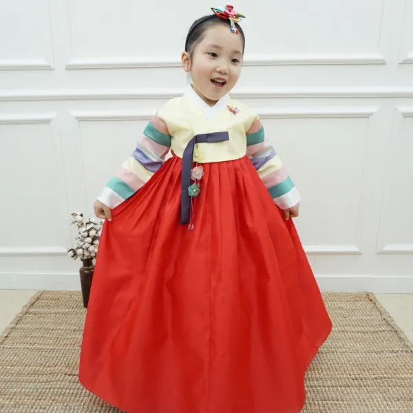 여아 색동 꽃자수 한복 유아한복 돌한복