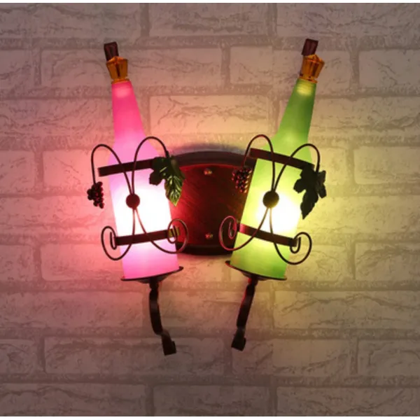 맥주병 벽등 유럽식 바 크리에이터 바 노르딕 스탠드 장식 침실 회소등 무드등, 더블  핑크+그린 LED 6W
