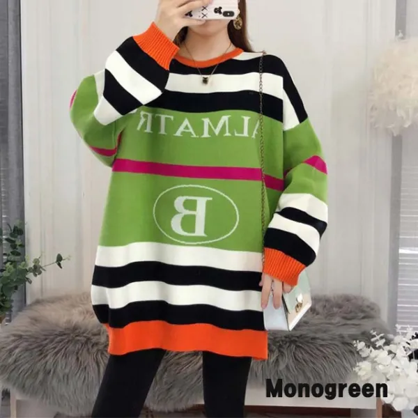 모노그린 라운드넥 캐주얼 니트 스웨터 여성 빅사이즈 티셔츠 Tob10131