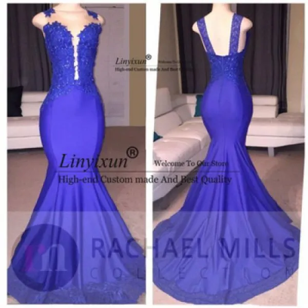 [해외] 섹시한 폭락 v 넥 로얄 블루 댄스 파티 드레스 인어 깎아 지른 보석 목 등뼈 appliqued sequined evening gowns black girls