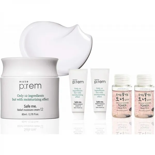 MAKEP : 나는 안전하다. 릴리프 모이스춰 크림 l 80ml + 20ml / 3.38 fl.oz. 와 미사 유기 에센스 토너 4, 단일상품