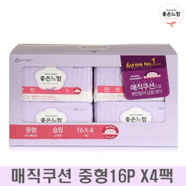 다봄마켓 좋은느낌 매직쿠션 중형 16P 4팩 생리대, 16개입