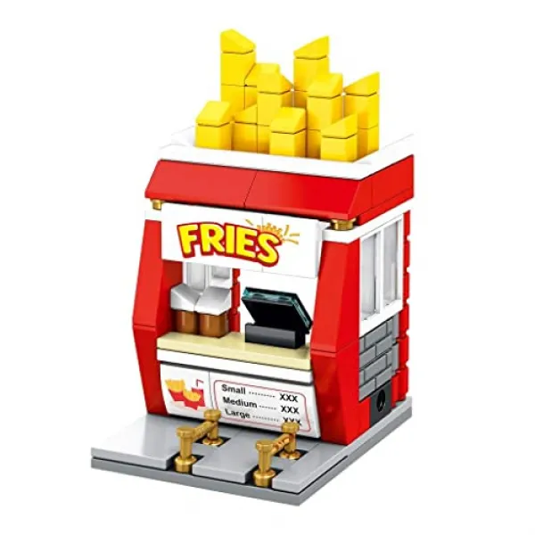 독점적 인 미니 도시 - Frie French Fry Stand - 사용자 정의 디자인 벽돌 - 주요 브랜드와 호환 가능, 본상품