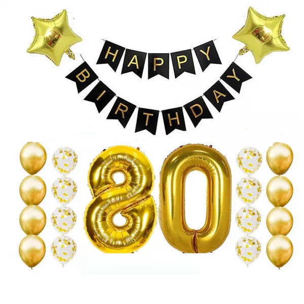 바람난풍선 팔순 생일배너 데코세트 배너+80+별+컨페티+펄풍선+컬링리본 블랙